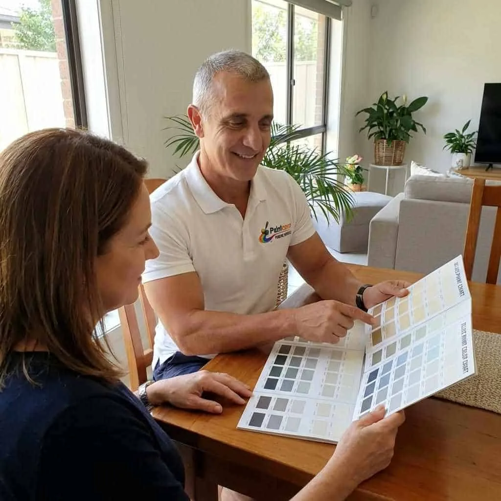 Peter from Paintcom going through paint colours with a Sydney customer