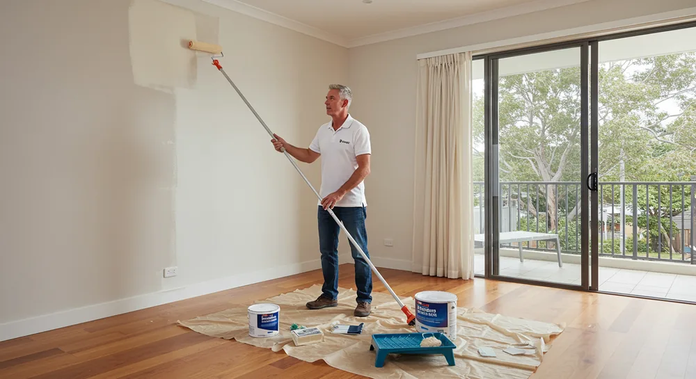 Paintcom painter preparing an interior wall in a Sydney home