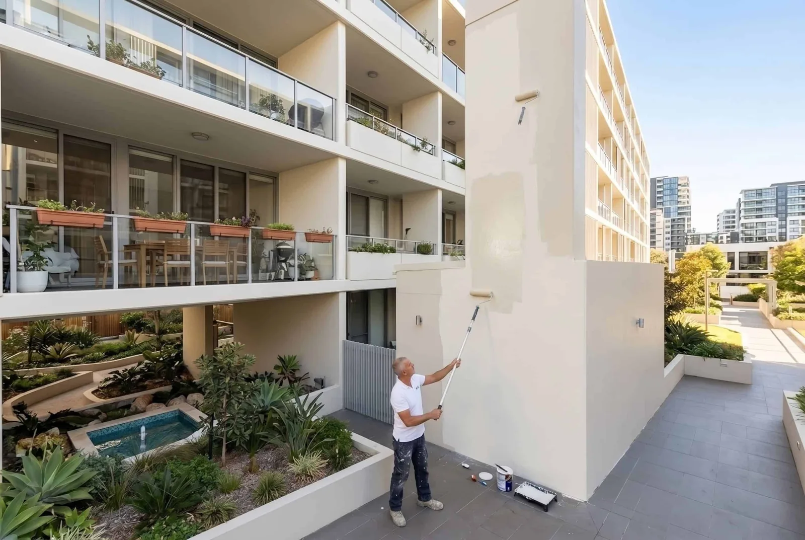 High-access painting — Paintcom painter at work in Sydney